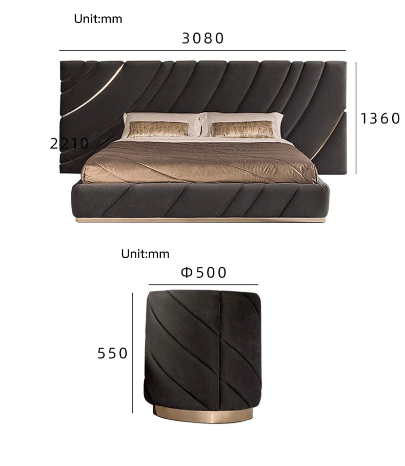High-End Double Bed Modern Bedroom Furniture Set Villa Home Furniture Black King/Queen Size Bed Customizable Bedroom Bed Frame
