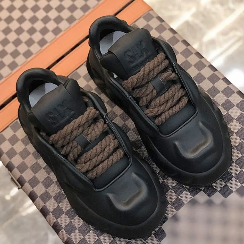 2024 Spring and Autumn New Men's Personality Design Sense High Korean Style Warm All-Match Muffin Bottom Casual Shoes
