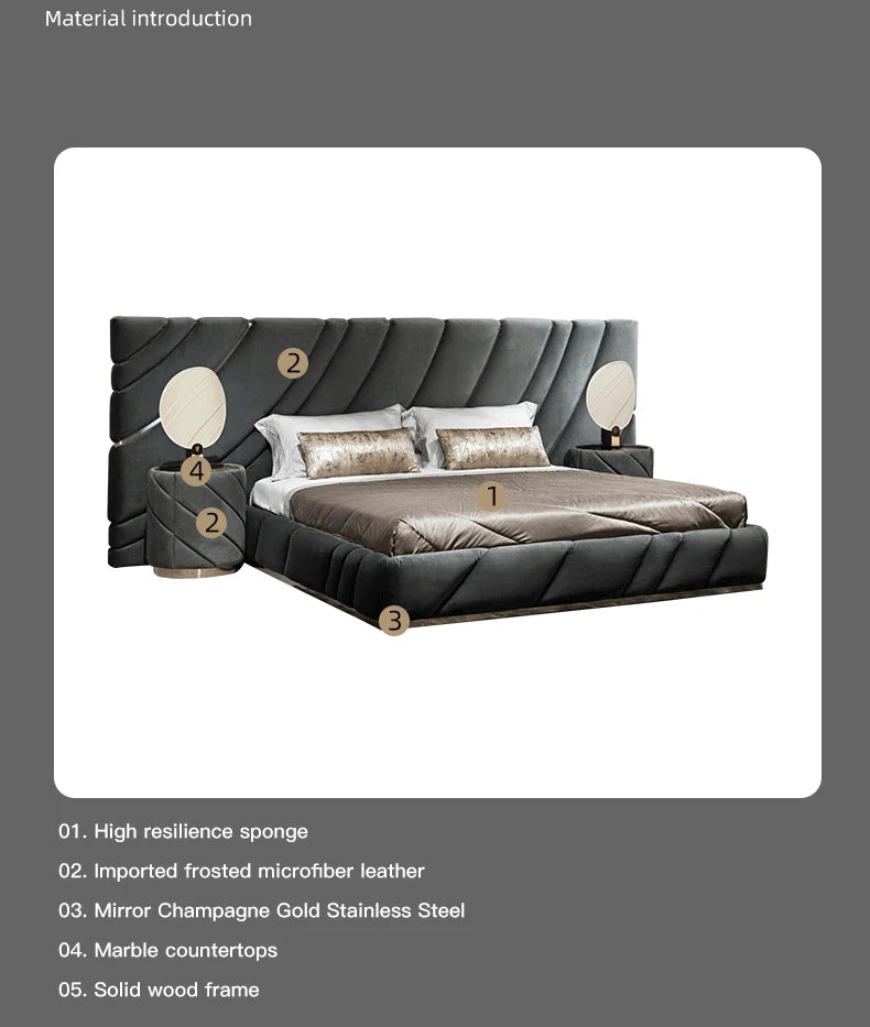 High-End Double Bed Modern Bedroom Furniture Set Villa Home Furniture Black King/Queen Size Bed Customizable Bedroom Bed Frame