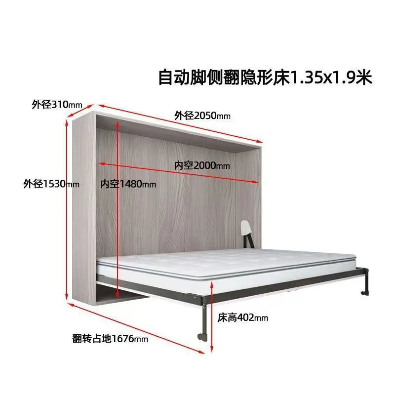 Invisible bed with wardrobe integrated multi-functional household small apartment double Murphy folding study wall bed combinati