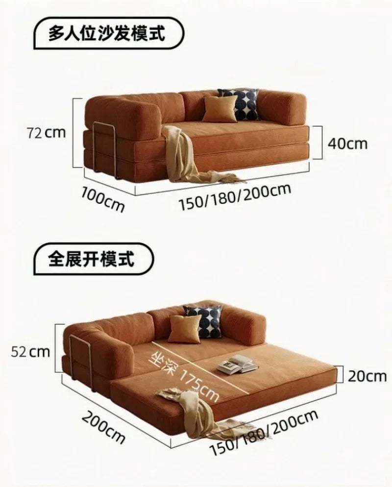 Elegant Italian Compressed Sofa Minimalist Retro Corduroy Sofa Bed Foldable Washable Customizable for Living Room