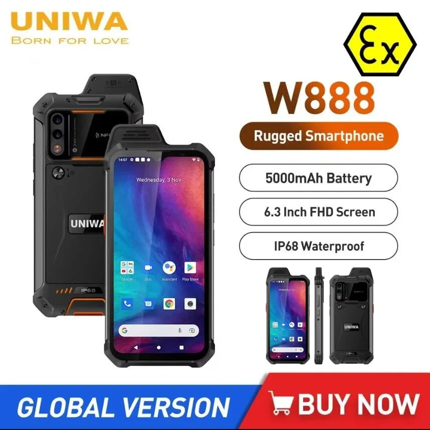 UNIWA W888 ATEX Explosion Battery European Union Certification IP68 4G Rugged Smartphone 4GB+64GB HD/FHD Screen Mobile Phone
