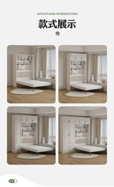 European Murphy Bed With Closet Organizer Drawers Full Size Bed Space-Saving Sleeping Salon Letto Matrimoniale Unique Furniture