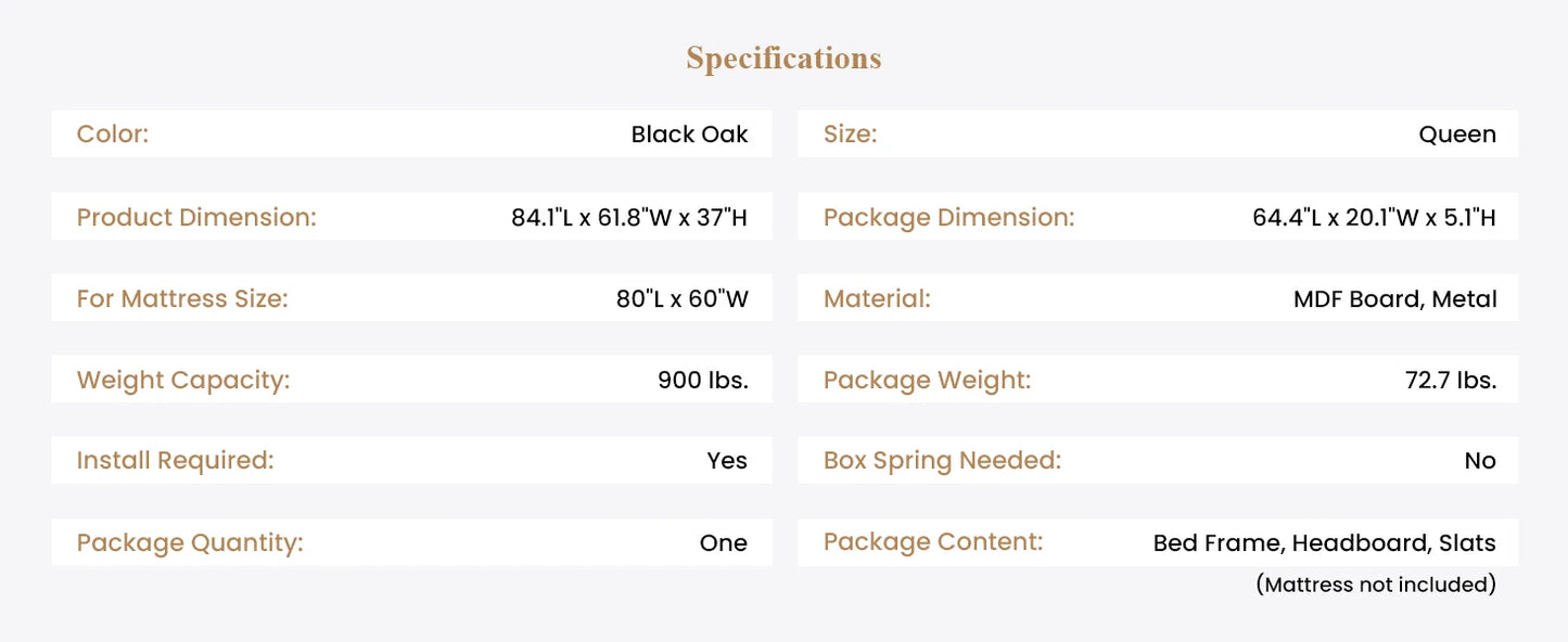 Queen Bed Frame with Headboard, Heavy Duty Platform Base with Under-Bed Storage, Solid Metal Construction, No Box Spr