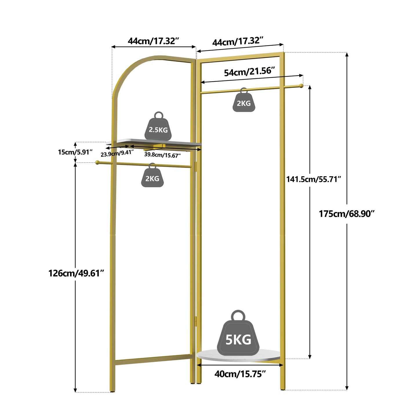 Wisfor Corner Gold Metal Clothing Racks,Heavy Duty Freestanding Clothes Racks Coat Rack for Hallway Entryway, Garment racks