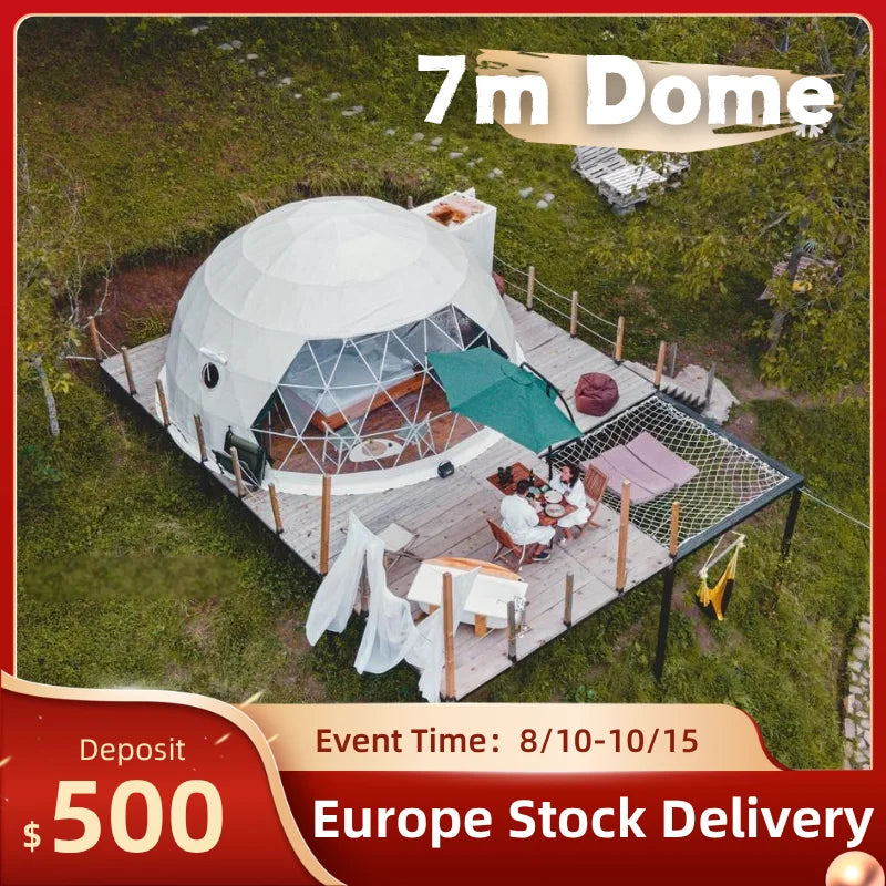 【Europe Stock】White/Green 7M Standard Or Luxury Geodesic Dome Tent Outdoor Waterproof PVC Shelter For Wedding Party Glamping