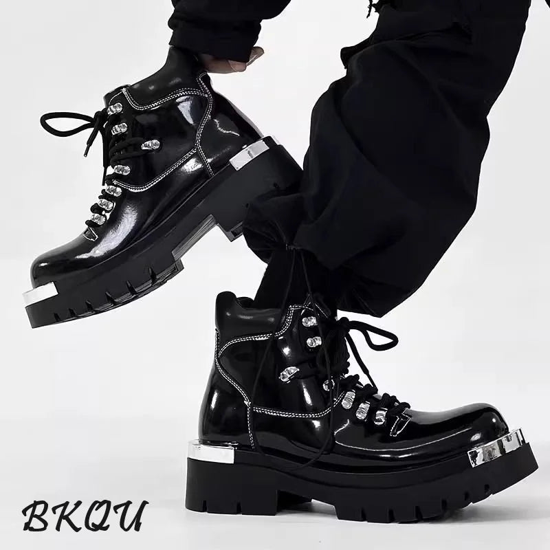 BKQU Punk Derby Boots Men 2024 Fall Bar Fashion Show Handsome Thick Sole Increase Big Head Work Biker Boots Men Punk