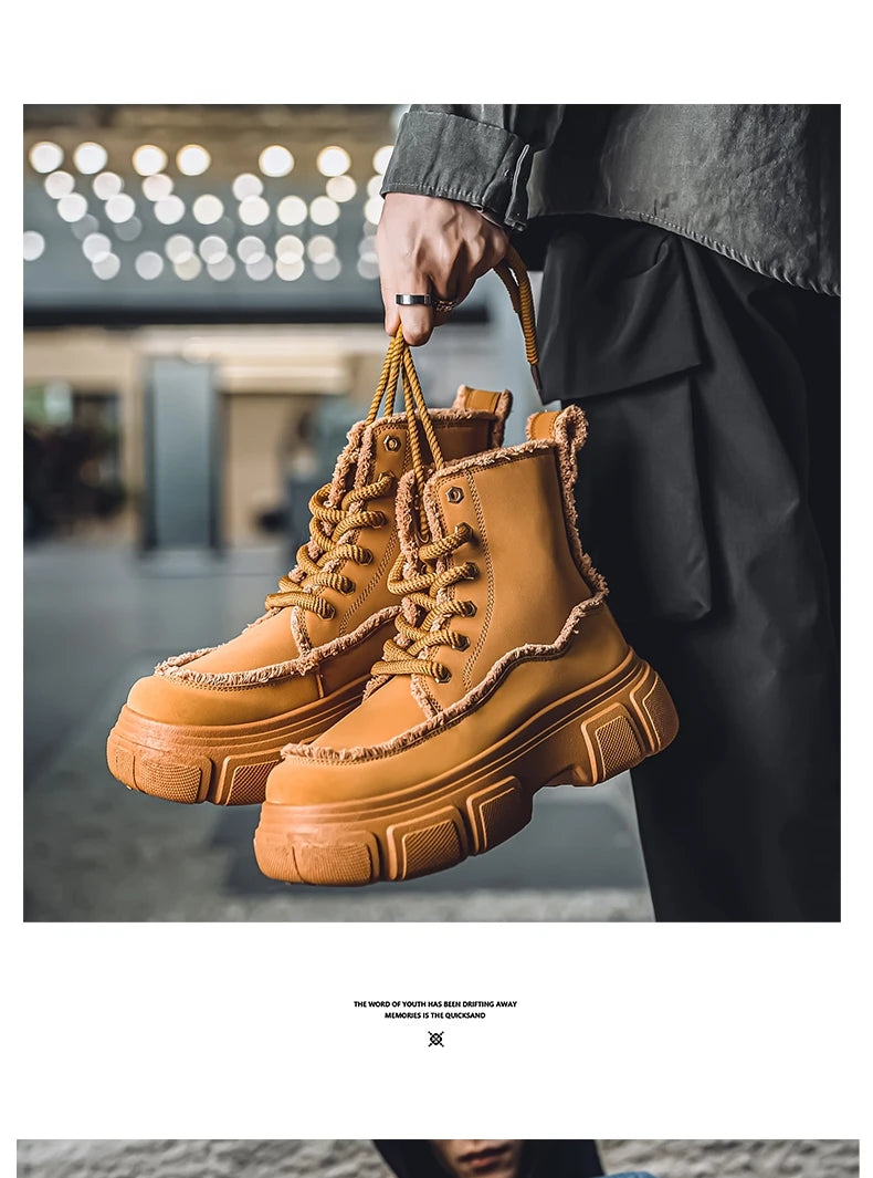 New Style Winter Retro Men's Ankle Tooling Boots High Quality Designed Casual Outdoor Mans Boot Platform British Style Men Shoes