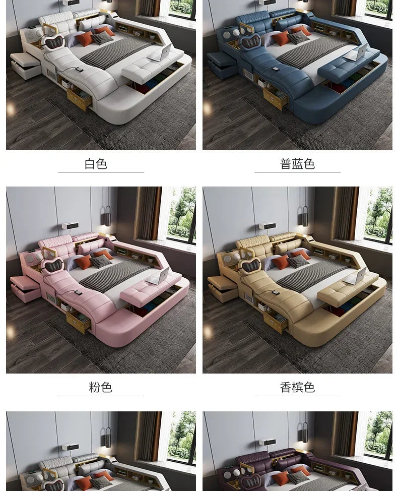 Queen Size Storage Double Bed Aesthetic Nordic Master Modern King Double Bed Multifunctional Smart Cama Casal Room Furniture