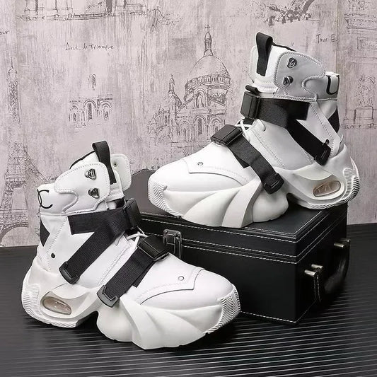 Men's High Top Thick Soled Height Increasing Comfort Waterproof Anti Slip Sports Shoes Buckle Belt Wear-resistant Fashion Boots
