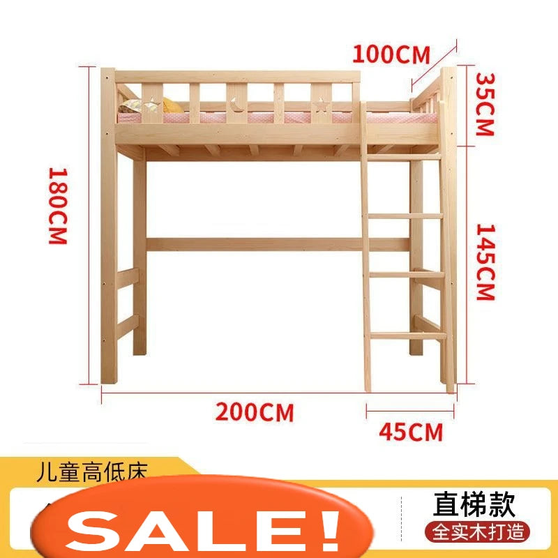 Solid wood bed Under table High and low bed Integrated combination wardrobe Multifunctional desk Learning overhead