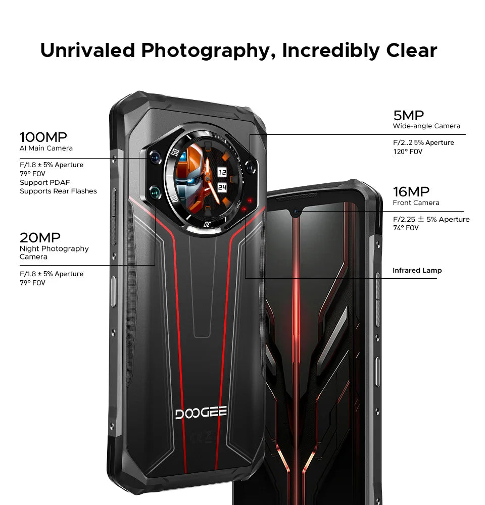Global Version DOOGEE S119 Rugged Phone 6.72" FHD+ IPS Screen 8GB+512GB 100MP Main Camera 10200mAh battery 33W Android 14 NFC