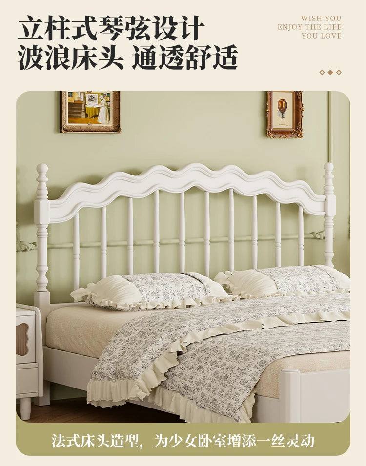 French Solid Wood Bed White Cream Wind Princess Fashion Design Bed Aesthetics Square Modern Sleeping Muebles Lounge Furniture
