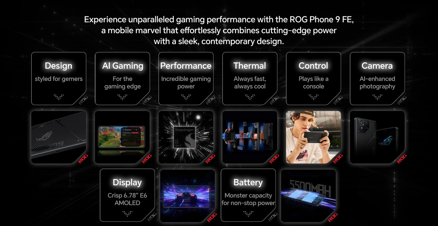 Global ROM ASUS ROG Phone 9 FE 5G Smartphone Snapdragon 8 Gen 3 6.78" 185Hz FHD+ Display 5500mAh 65W Charging Android 15 ROG 9