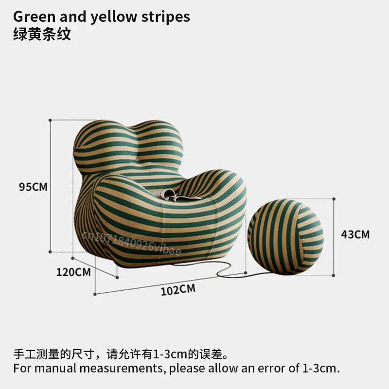 Modern Striped Bean Bag Sofa with Ottoman Cozy Designer Lounge Chair for Living Room Balcony Lazy Couch Furniture