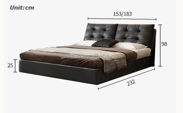 Genuine Leather bed modern simple apartment luxury double bed 1.8 meters high-end atmospheric master bedroom Queen size bed
