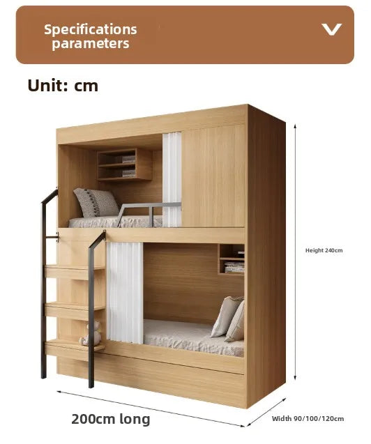 Family Parent-child Bed Space Capsule High and Low Bed Staff Bunk Bed Hotel Upper and Lower Wooden Beds