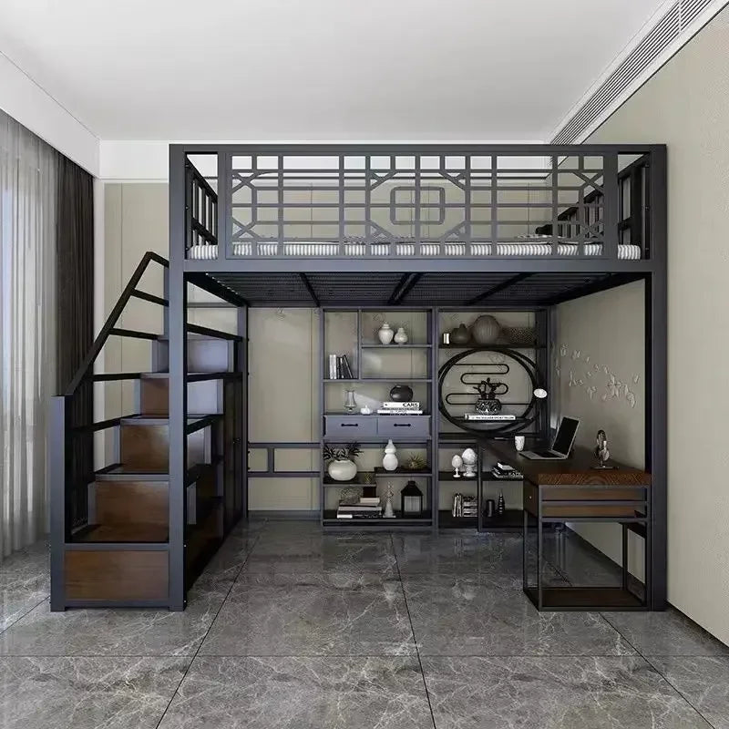 New Chinese-style loft bed elevated sheet upper floor small apartment children's apartment iron frame