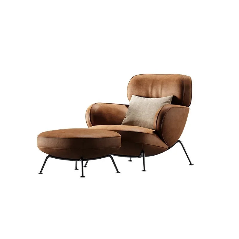 Leather Simple Living Room Chairs Brown Italian Hotel Salon Lounge Chairs Armchair Puffs Designer Fauteuils De Salon Furniture