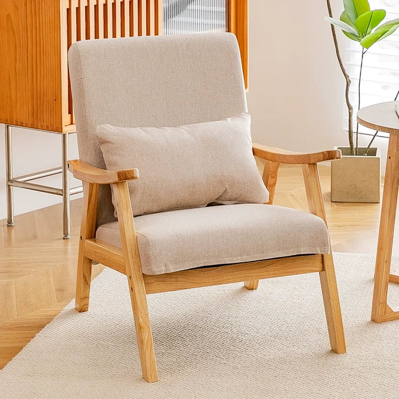 Single Sofa Chair, Boutique Hotel Guestroom Seat, Balcony Solid Wood Lounge Chair,    Leisure Chair for Cozy Spaces