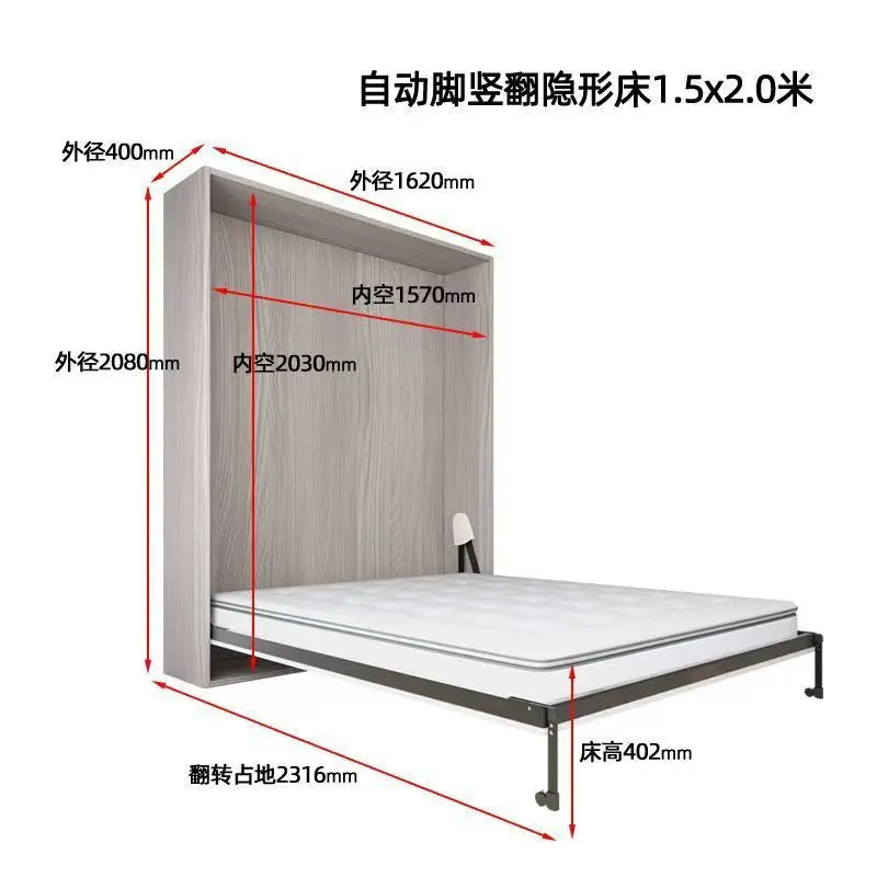 Invisible bed with wardrobe integrated multi-functional household small apartment double Murphy folding study wall bed combinati
