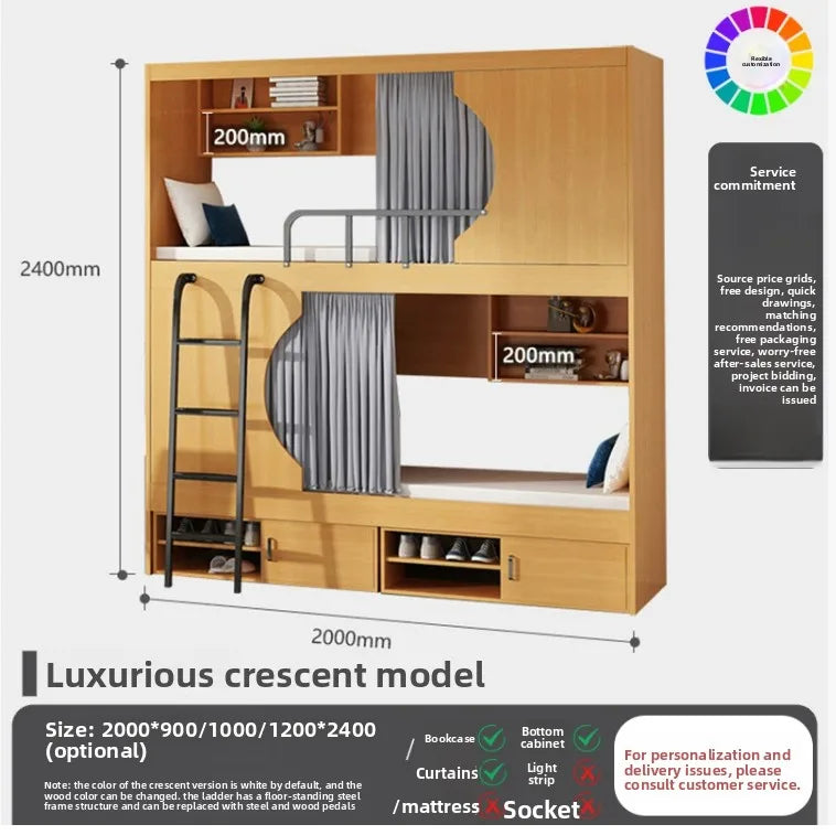 Family Parent-child Bed Space Capsule High and Low Bed Staff Bunk Bed Hotel Upper and Lower Wooden Beds