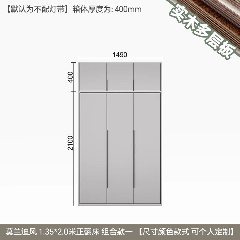 Whole house custom solid wood, forward rollover invisible bed, folding Murphy bed, bookcase, wardrobe, minimalist wall bed