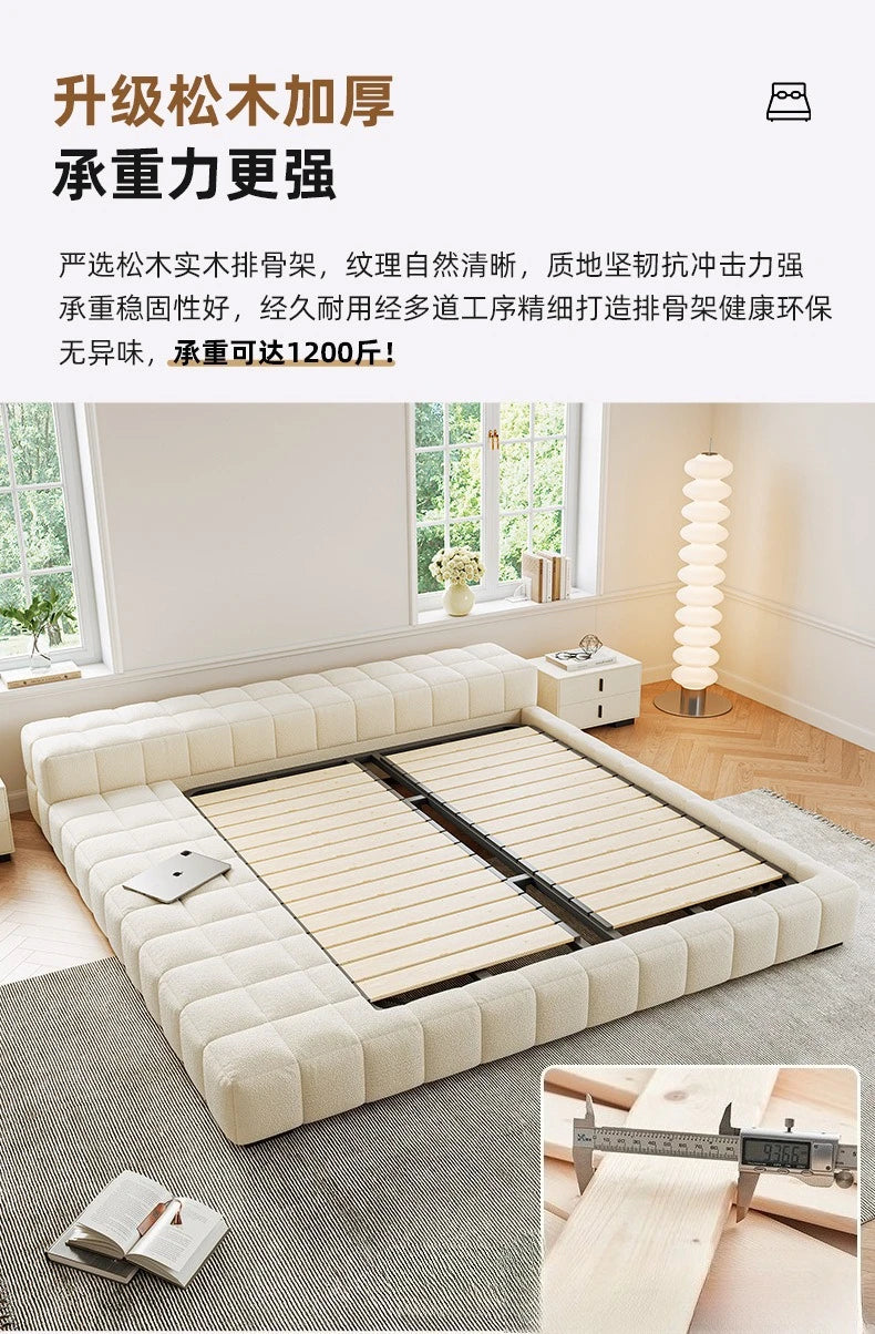 Cream Wind Tatami Floor To Ceiling Bed Master Bedroom Bed Light Luxury Fabric Logue Bed Minimalist Modern Luxury Bed 245cm Beds