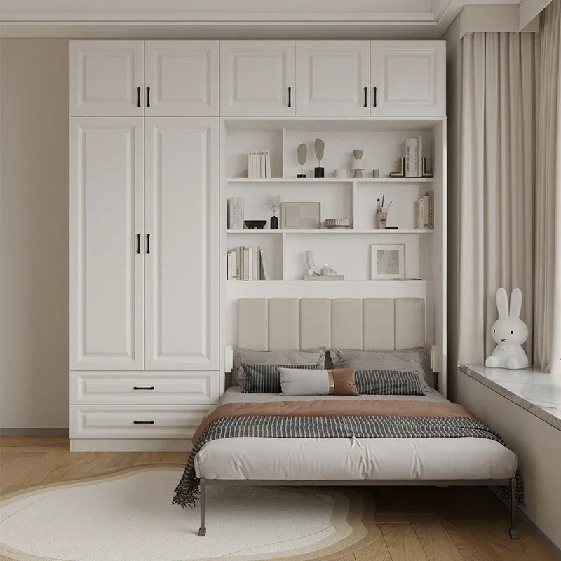 European Murphy Bed With Closet Organizer Drawers Full Size Bed Space-Saving Sleeping Salon Letto Matrimoniale Unique Furniture