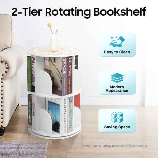 40x59.5cm 2-Tier Freestanding Rotating Bookshelf Suitable for  Bedrooms, Living Rooms, Children's Rooms, Study Rooms