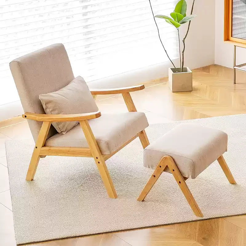 Single Sofa Chair, Boutique Hotel Guestroom Seat, Balcony Solid Wood Lounge Chair,    Leisure Chair for Cozy Spaces