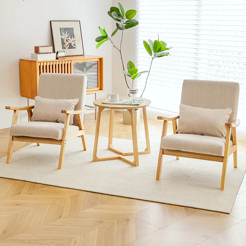 Single Sofa Chair, Boutique Hotel Guestroom Seat, Balcony Solid Wood Lounge Chair,    Leisure Chair for Cozy Spaces