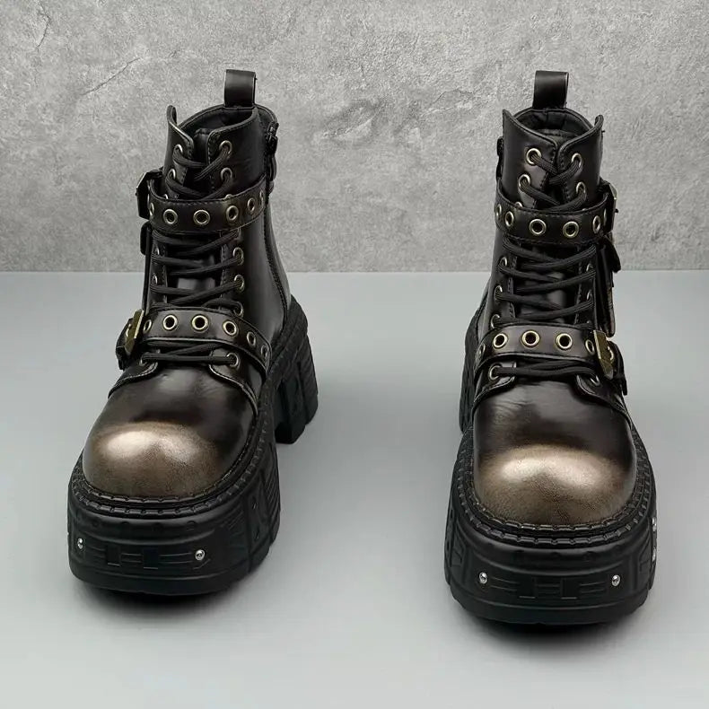 Thick-soled Men's 2024 Autumn and Winter Niche Design Fashion Heightening Short Dark Punk Wind Motorcycle Boots