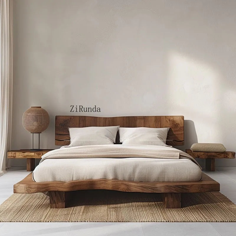 Simple tatami short bed solid wood floor bed 1.8 meters double bed
