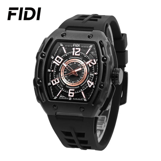 FIDI Luxury Men's Mechanical Watch Hollow Dial Tourbillon Square Case Fashionable Business Sport Waterproof Automatic Watches