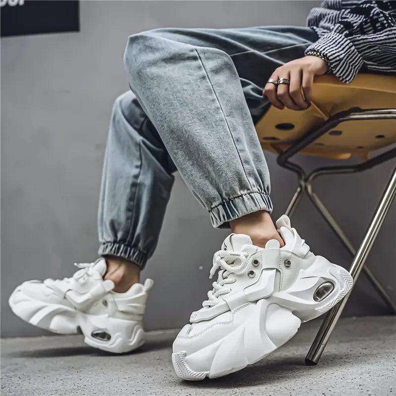 Fashion Thick Bottom Men's Casual Shoes New Rock Style Designer Platform Breathable Big Head Leather Male Sneakers Sport Shoes
