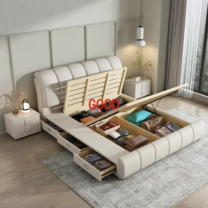 Luxury Nordic Double Bed Organiser Drawers Multifunctional Bedroom Bed Queen Size Cama Elastica Pula Pula Home Furniture