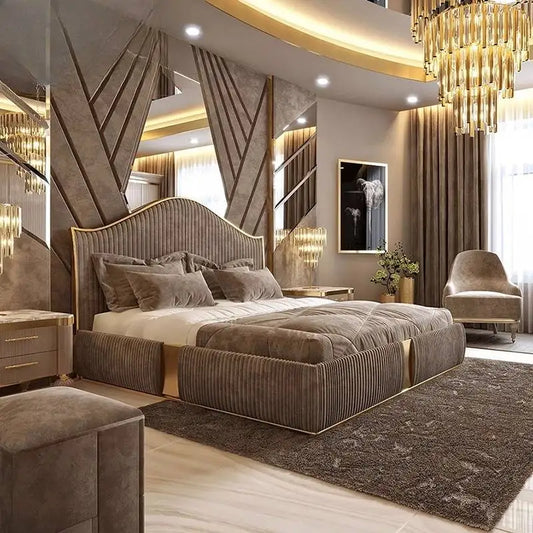 Unique Minimalist Double Bed Decoration Brown Pliable Wooden Double Bed Frame King Size Modern Cama Matrimonial Furniture Home