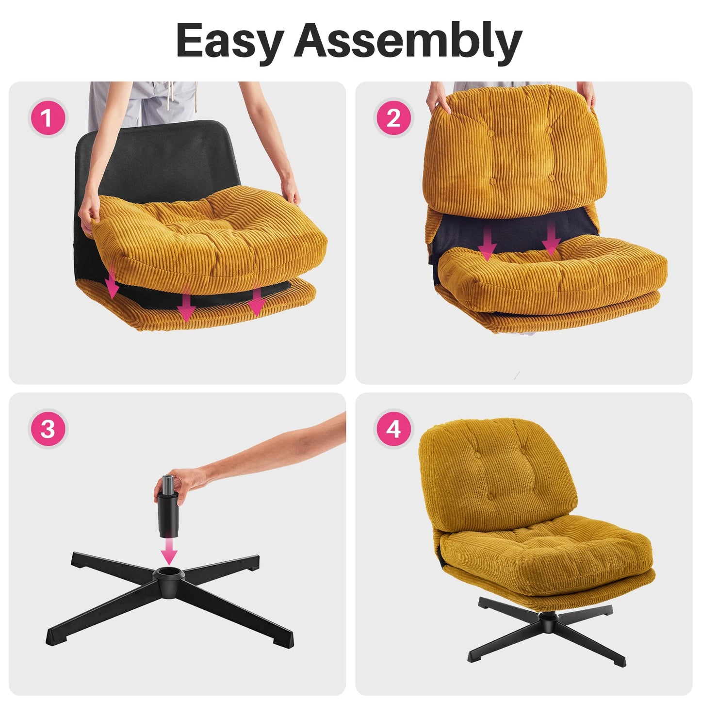 Redlife Modern Foldable Accent Chair 360° Swivel Tufted Lazy Chair Upholstered Lounge Chair w/ Thickened Cushion for Living Room