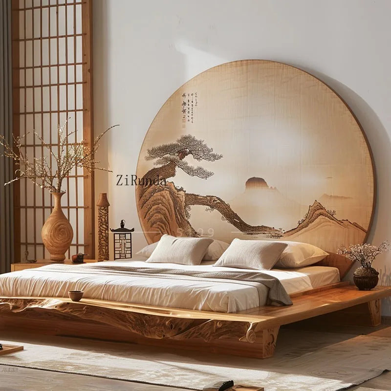 Simple tatami short bed solid wood floor bed 1.8 meters double bed