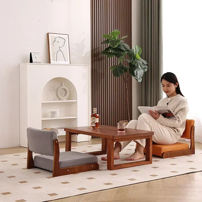 Japanese Tatami Chair Backrest Solid Wood Bed Legless Seat Bay Window Single Lazy Sofa Floor Chair Bedroom Sitting Furniture