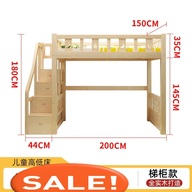 Solid wood bed Under table High and low bed Integrated combination wardrobe Multifunctional desk Learning overhead