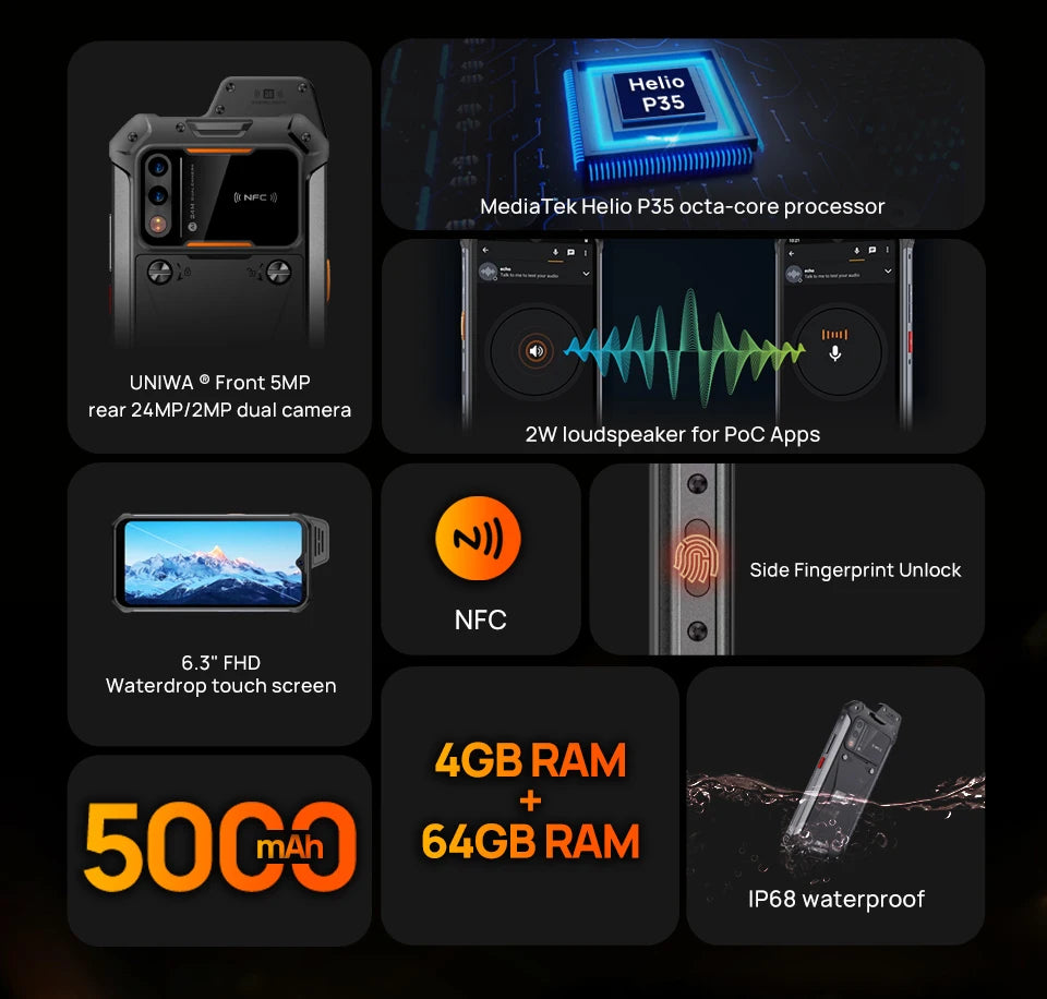 UNIWA W888 ATEX Explosion Battery European Union Certification IP68 4G Rugged Smartphone 4GB+64GB HD/FHD Screen Mobile Phone