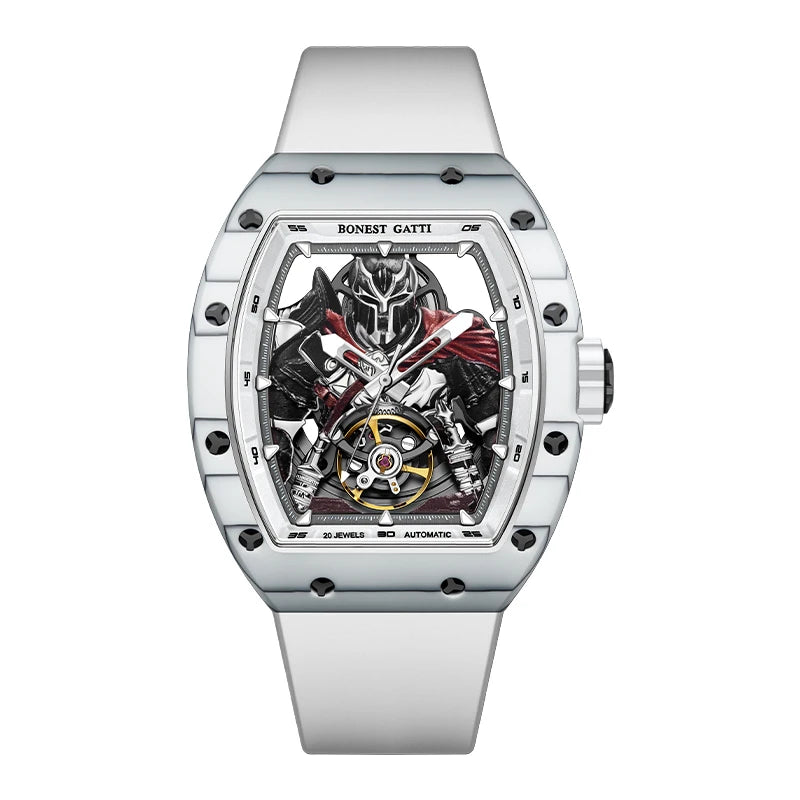 BONEST GATTI Fashion Automatic Movement Wristwatch Skeleton Luminous Big Dial Sapphire Glass Mechanical Watches for Men