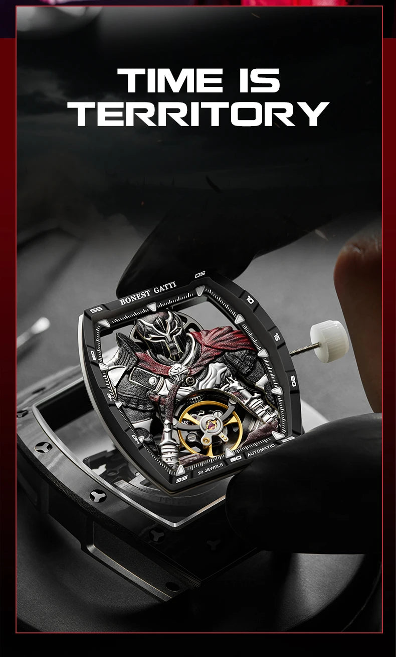 BONEST GATTI Fashion Automatic Movement Wristwatch Skeleton Luminous Big Dial Sapphire Glass Mechanical Watches for Men
