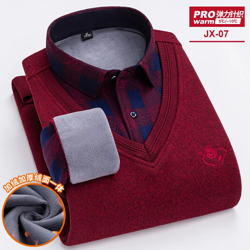 camisas de hombre imitation two piece set men clothing designer clothes long sleeve fleece thickened warm sweater men clothing