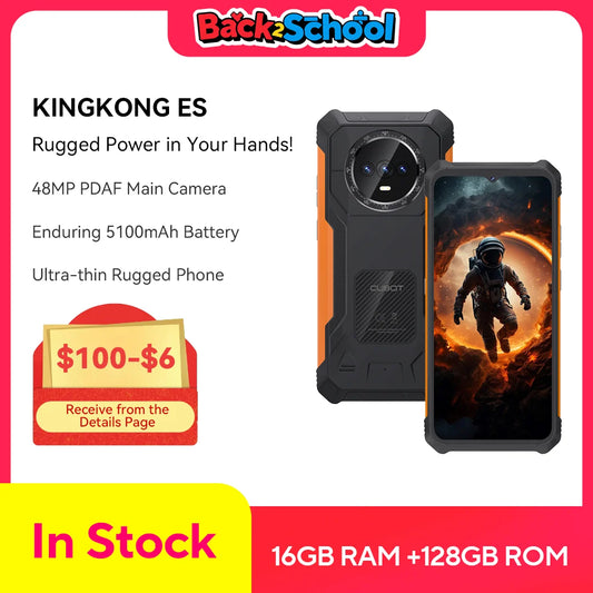 Cubot KingKong ES Ultra-thin Rugged Android Smartphone, 16GB RAM(6GB+10GB), 128GB ROM, 6.56" 90Hz Screen, 48MP Camera, 4G Phone