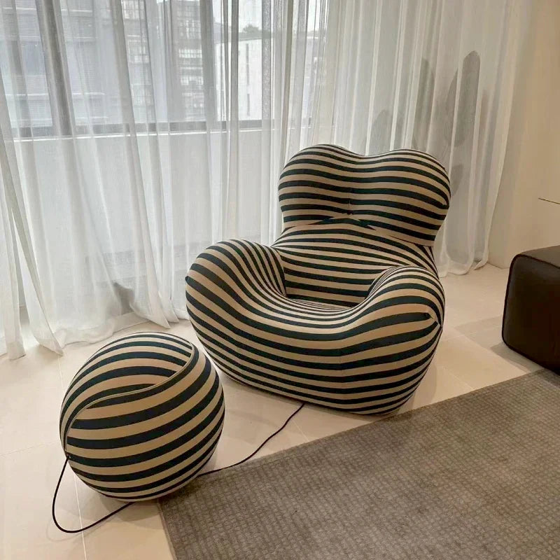Modern Striped Bean Bag Sofa with Ottoman Cozy Designer Lounge Chair for Living Room Balcony Lazy Couch Furniture