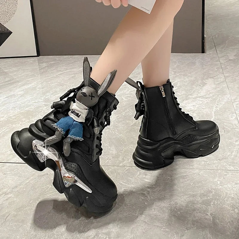 Women's Thick-soled Boots Wedge Heel Lace-up Decorative Women's Shoes Fashion Winter Women's Boots Vulcanized shoes Modern Boots