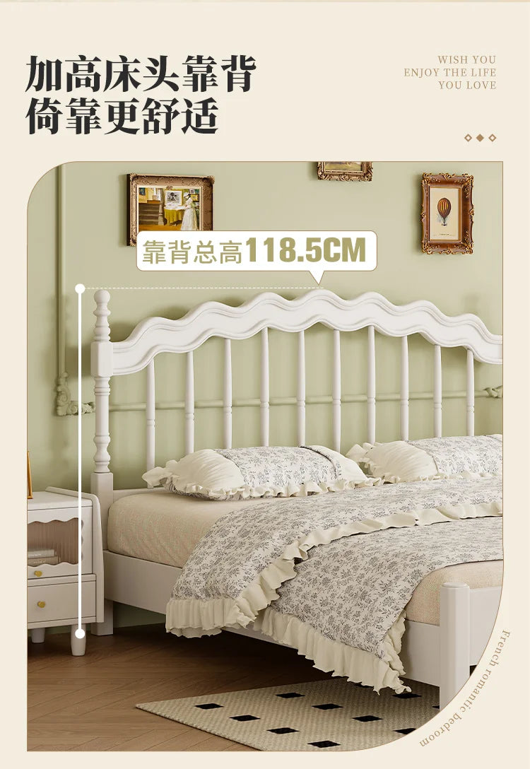 French Solid Wood Bed White Cream Wind Princess Fashion Design Bed Aesthetics Square Modern Sleeping Muebles Lounge Furniture